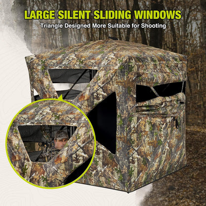 TIDEWE Hunting Blind 270°Full See Through with Windproof Curtain, Silent Magnetic Door & Sliding Windows, 2-3 Person Pop Up Ground Blind with Carrying Bag, 300D Portable Tent