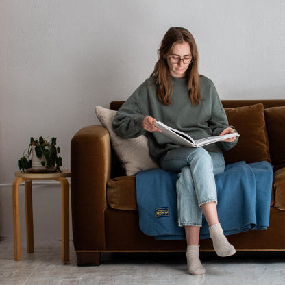 Arcturus Bighorn 100% Virgin Wool Blanket | Heirloom-Quality Wool Bedding for Home & Cabin | Warm, Thick & Durable (Queen Size, Steel Blue)