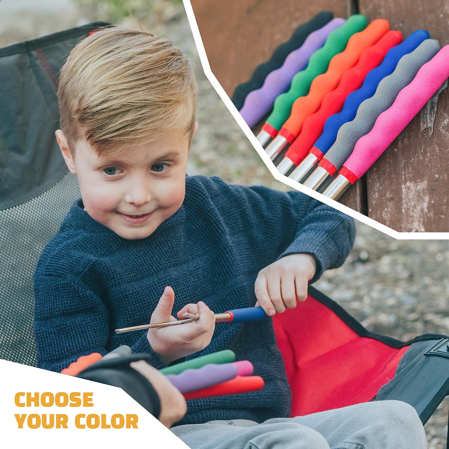 MalloMe Smores Sticks for Fire Pit 45 inch Extra Long - Marshmallow Roasting Sticks Smores Kit -Smore Skewers Hot Dog Fork Campfire Cooking Equipment, Camping Essentials, Outdoor Accessories (4 Pack)