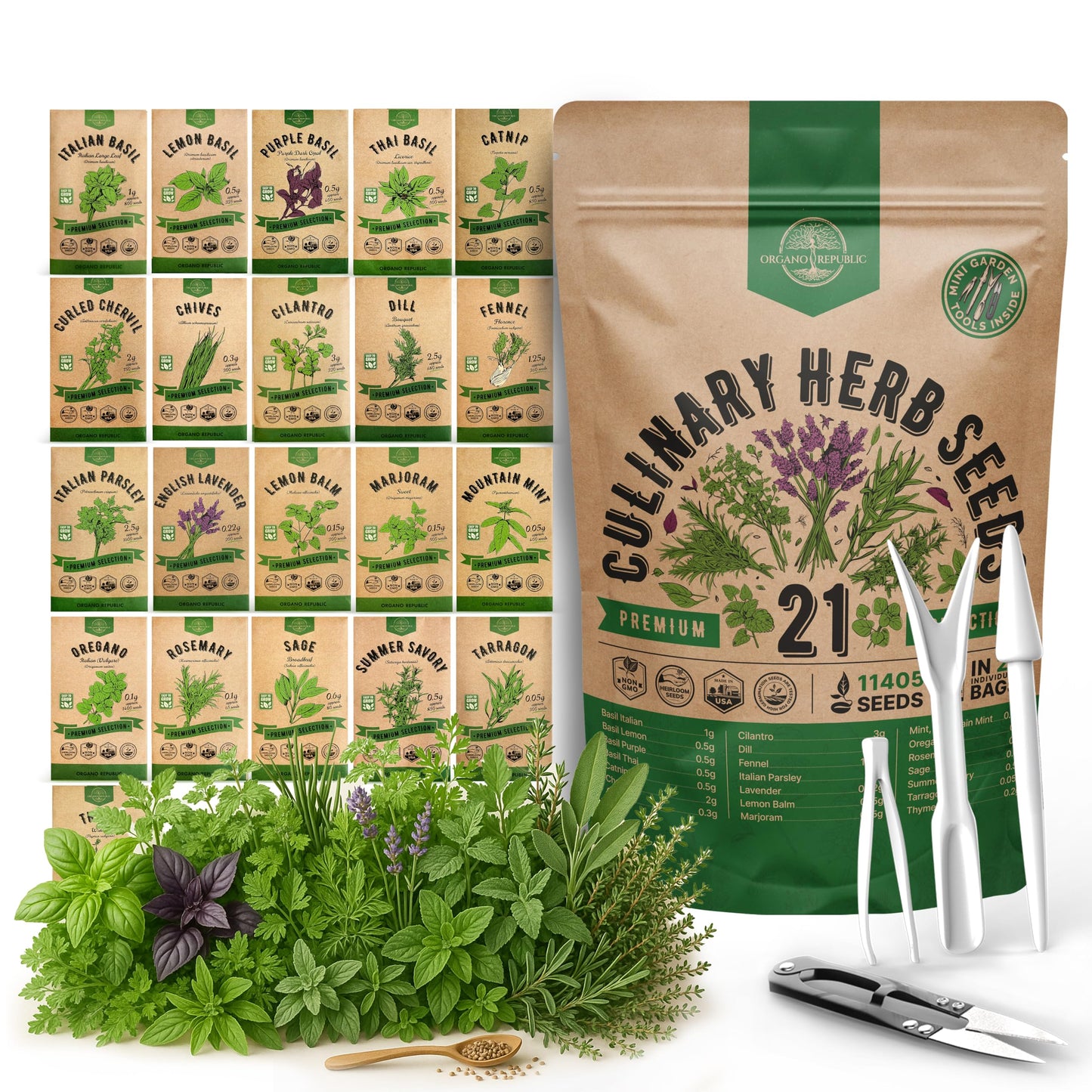 25 Most Popular Herb Seeds Variety Pack - 11,700 Non-GMO Heirloom Seeds for Planting Herbs in Individual Seed Packets for Hydroponic, Indoor & Outdoor Gardening