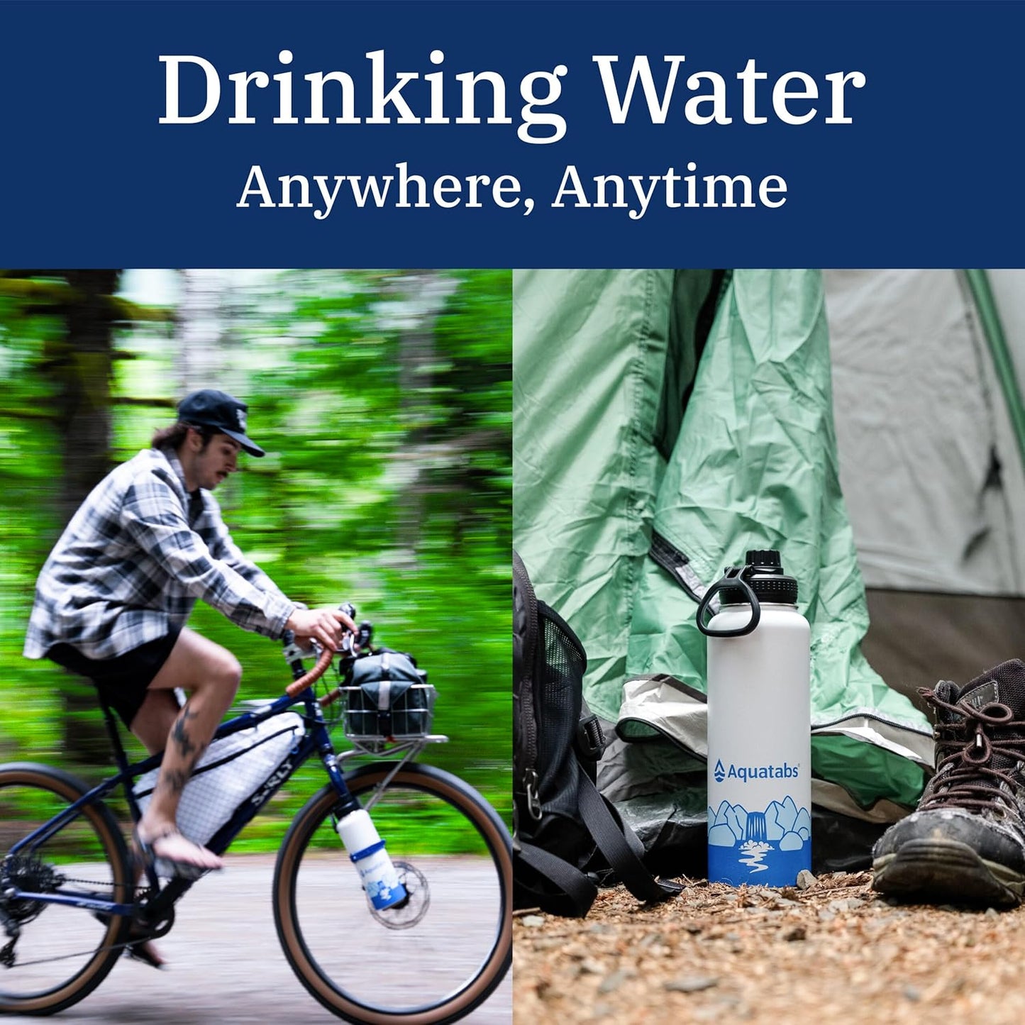 Aquatabs Water Bottle – 40 oz Insulated Stainless Steel Water Bottle, BPA-Free, Leak-Proof, Durable Design for Hiking, Travel, Camping & Outdoor Gear