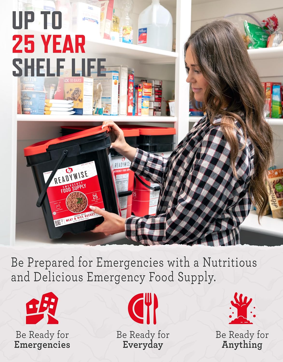 14 Day ReadyWise Emergency Food Supply - 14 Day, 150 Servings Emergency Freeze Dried Food Bucket, Protein Meals, Camping Essentials, Survival Kit, Disaster Prepping Supplies, 25 Year Shelf Life + ReadyWise Emergency Food Supply-88 Servings Meat & Rice…