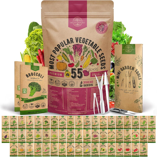 55 Vegetable Seeds Variety Pack - 35,600+ Non-GMO Heirloom Seeds for Planting Vegetables and Fruits in Individual Seed Packets, Home Garden Seeds for Hydroponic, Indoor and Outdoors Gardening