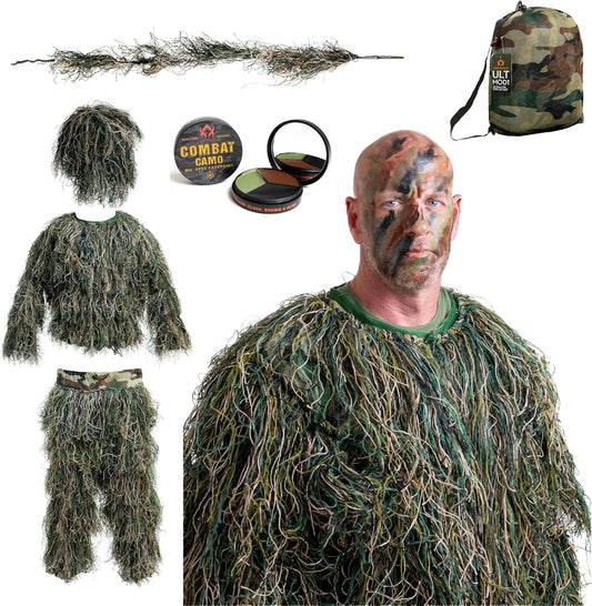 Arcturus Ultra-Lite Ghillie Suit | Includes Bonus 3-Color Face Paint | Camouflage Hunting & Sniper Suit for Men