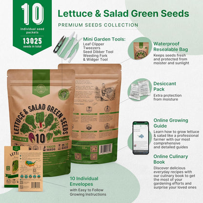 Organo Republic 22 Lettuce & Salad Greens Seeds Variety Pack 24,700+ Non-GMO Heirloom Lettuce Seeds for Indoor & Outdoor Garden, Hydroponics, Aerogarden - Arugula, Kale, Spinach, Swiss Chard, Lettuce