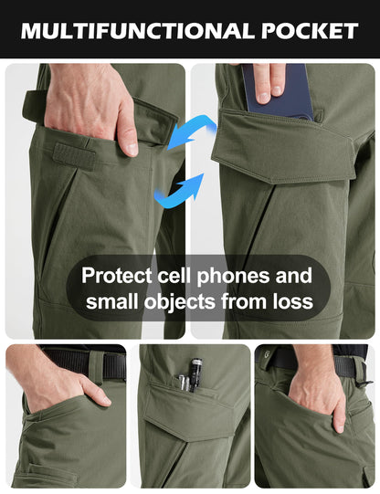 FREE SOLDIER Men's Tactical Water Repellent Ripstop Cargo Work Pants Men Hiking Nylon Spandex Trousers with 8 Pockets