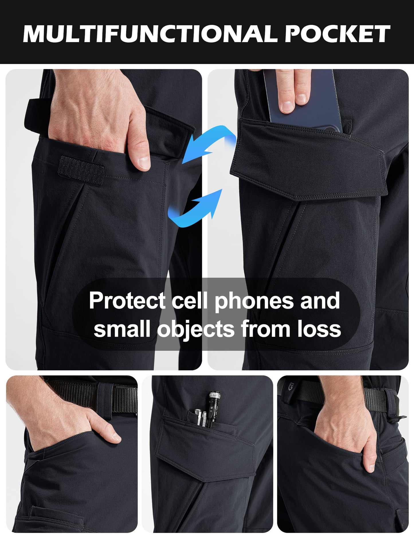 FREE SOLDIER Men's Tactical Water Repellent Ripstop Cargo Work Pants Men Hiking Nylon Spandex Trousers with 8 Pockets