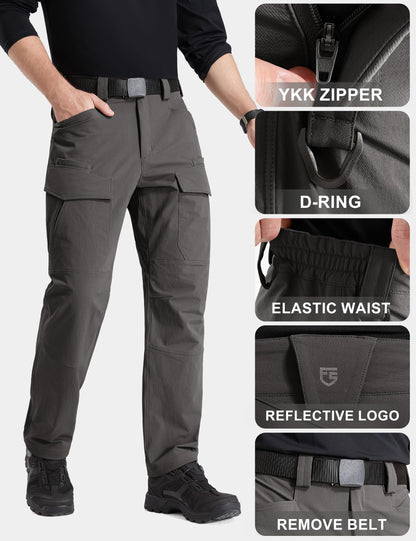 FREE SOLDIER Men's Tactical Water Repellent Ripstop Cargo Work Pants Men Hiking Nylon Spandex Trousers with 8 Pockets