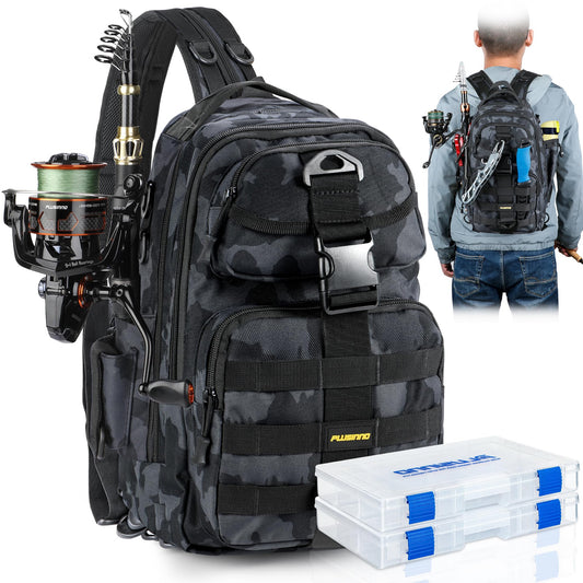 PLUSINNO Fishing Backpack with Fishing Rod and Reel Combos Tackle Boxes, Waterproof Tackle Backpack for Fishing Gear with Rod Holder, Fishing Gifts for Men with Fishing Tool Kit...