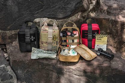 RHINO RESCUE IFAK Trauma Kit with C-A-T Tourniquet, Tactical First Aid Kit Molle Pouch for Military, Combat, Car, Camping, Hiking, Travel (Red)