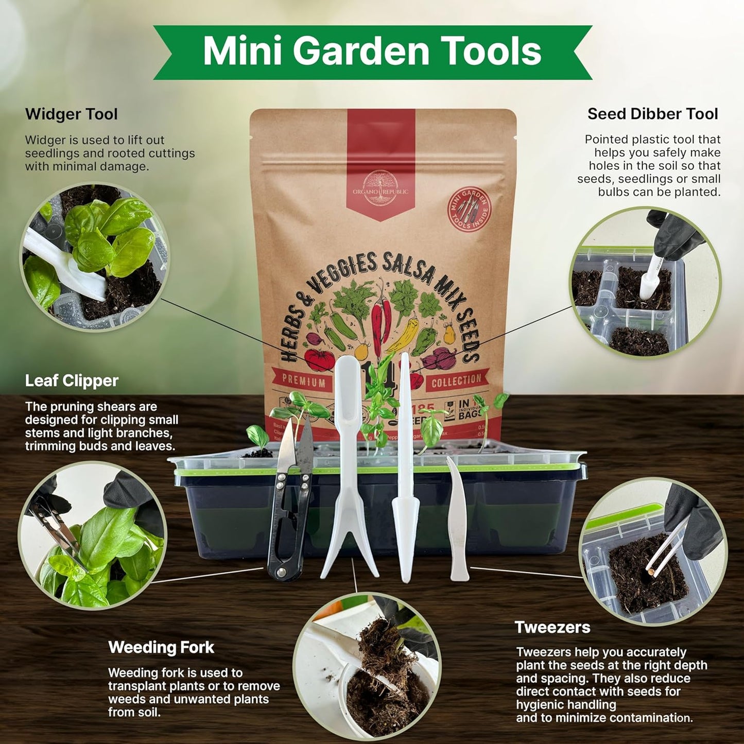 Organo Republic 14 Herb, Tomato & Chili Pepper Gardening Seeds Salsa Variety Pack for Outdoors & Indoor Garden 5180+ Non-GMO Heirloom Seeds Cilantro, Basil, Oregano, Parsley, Onion, Pepper Tomato Seed