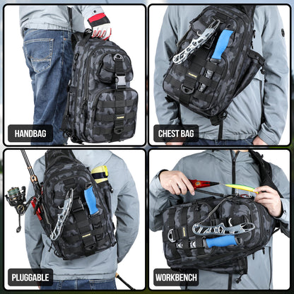 PLUSINNO Fishing Backpack with Fishing Rod and Reel Combos Tackle Boxes, Waterproof Tackle Backpack for Fishing Gear with Rod Holder, Fishing Gifts for Men with Fishing Tool Kit...