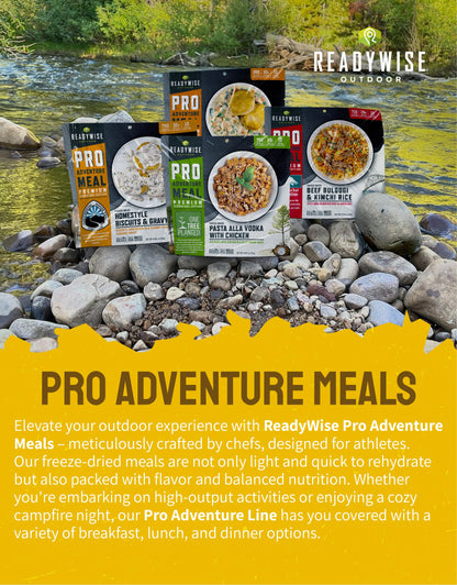 ReadyWise Outdoor Pro Adventure Meal - Country-Style Chicken Pot Pie, 2 Servings, 1 Pouch, 900 Calories, 30g Protein, Freeze Dried Food & Dehydrated Backpacking Camping Meals, up to 5 Year Shelf Life