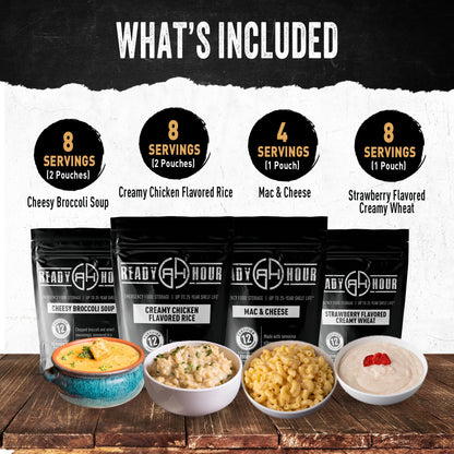 Ready Hour 72-Hour Emergency Food Kit Sample - Survival Meals Variety Pack for Disaster Prep, Freeze-Dried/Dehydrated Camping Food, Bug Out Bag MRE Alternative, Preparedness & Power Outage Supplies