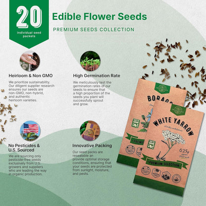Organo Republic 25 Edible Flower Seeds Variety Pack for Indoor Outdoor Gardening - 8,000+ Non-GMO Heirloom Flower Seeds: Anise, Hyssop, Nasturtium, Pansy, Echinacea, Lavender, Chives & More