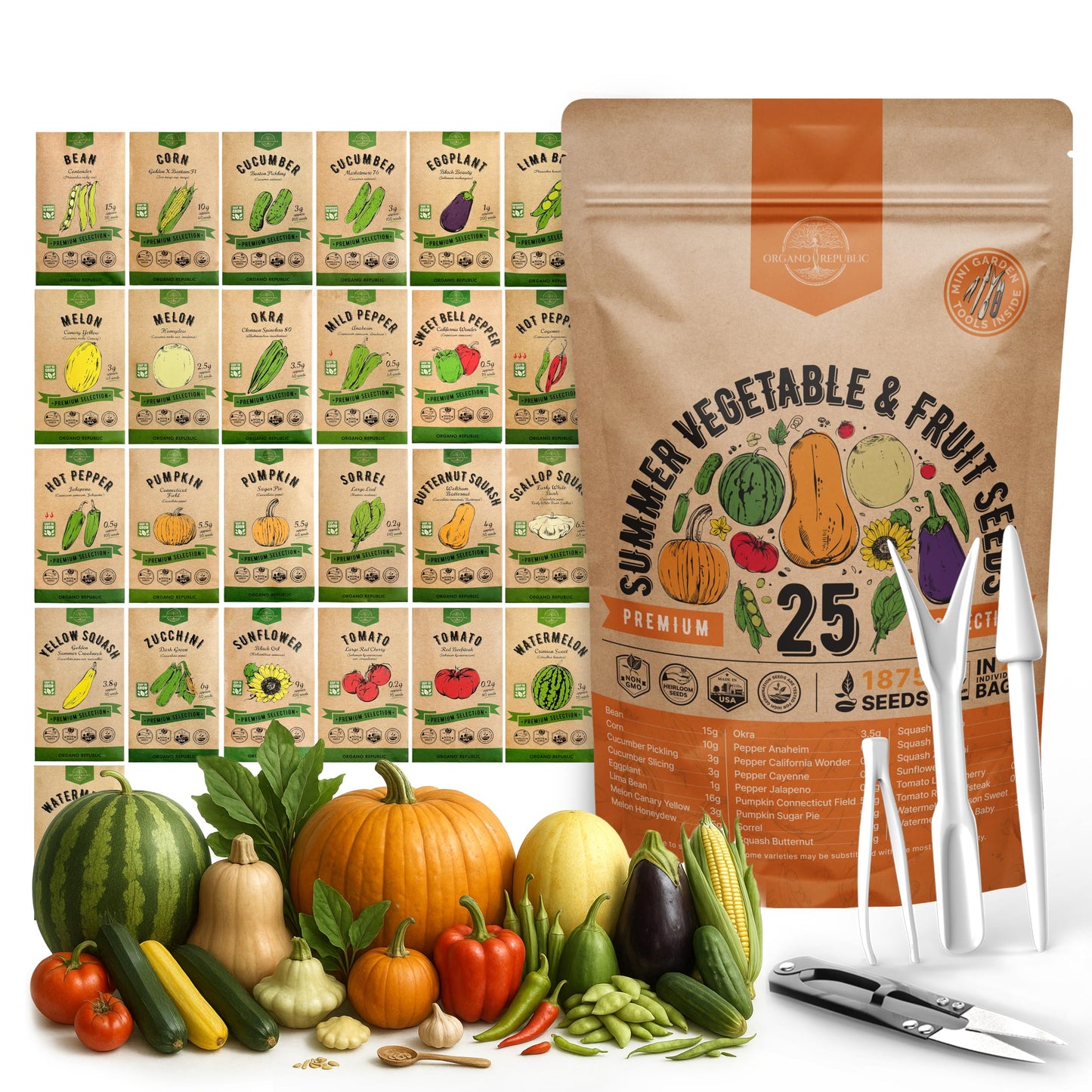 Organo Republic 25 Winter Vegetable & Green Seeds Variety Pack for Outdoors & Indoor Home Gardening 27670+ Non-GMO Heirloom Seeds: Broccoli Beet Carrot Collard Lettuce Radish Spinach Pea Kohlrabi