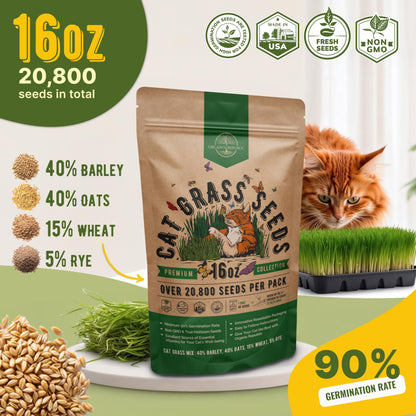 Organo Republic Cat Grass Seeds Mix - 20,800 Non-GMO Heirloom Seeds for Cats & Pets, 16 oz Pack for Growing Fresh Barley, Oat, Rye & Wheat Grass Seeds for Planting, Indoor Plants, Hairball Remedy