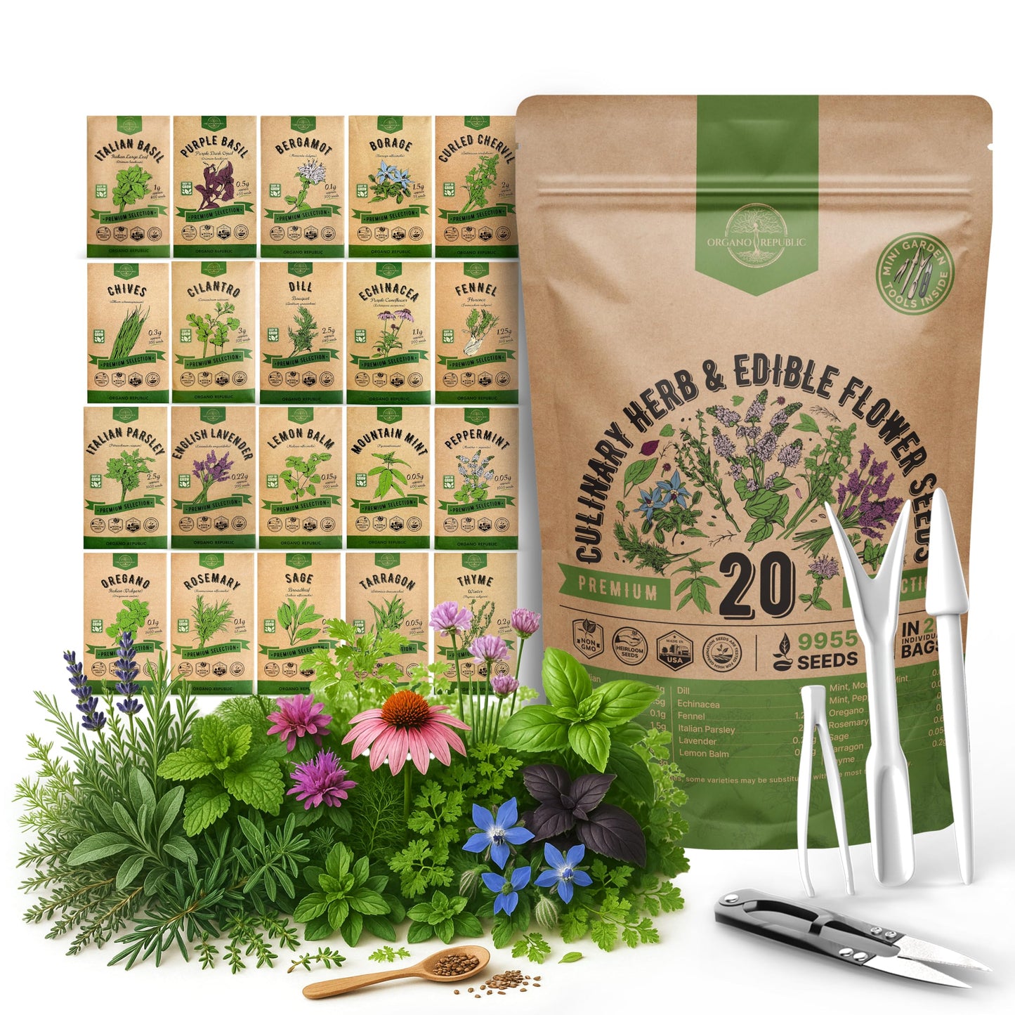 25 Most Popular Herb Seeds Variety Pack - 11,700 Non-GMO Heirloom Seeds for Planting Herbs in Individual Seed Packets for Hydroponic, Indoor & Outdoor Gardening