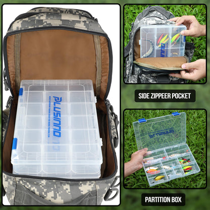 PLUSINNO Fishing Backpack with Fishing Rod and Reel Combos Tackle Boxes, Waterproof Tackle Backpack for Fishing Gear with Rod Holder, Fishing Gifts for Men with Fishing Tool Kit...