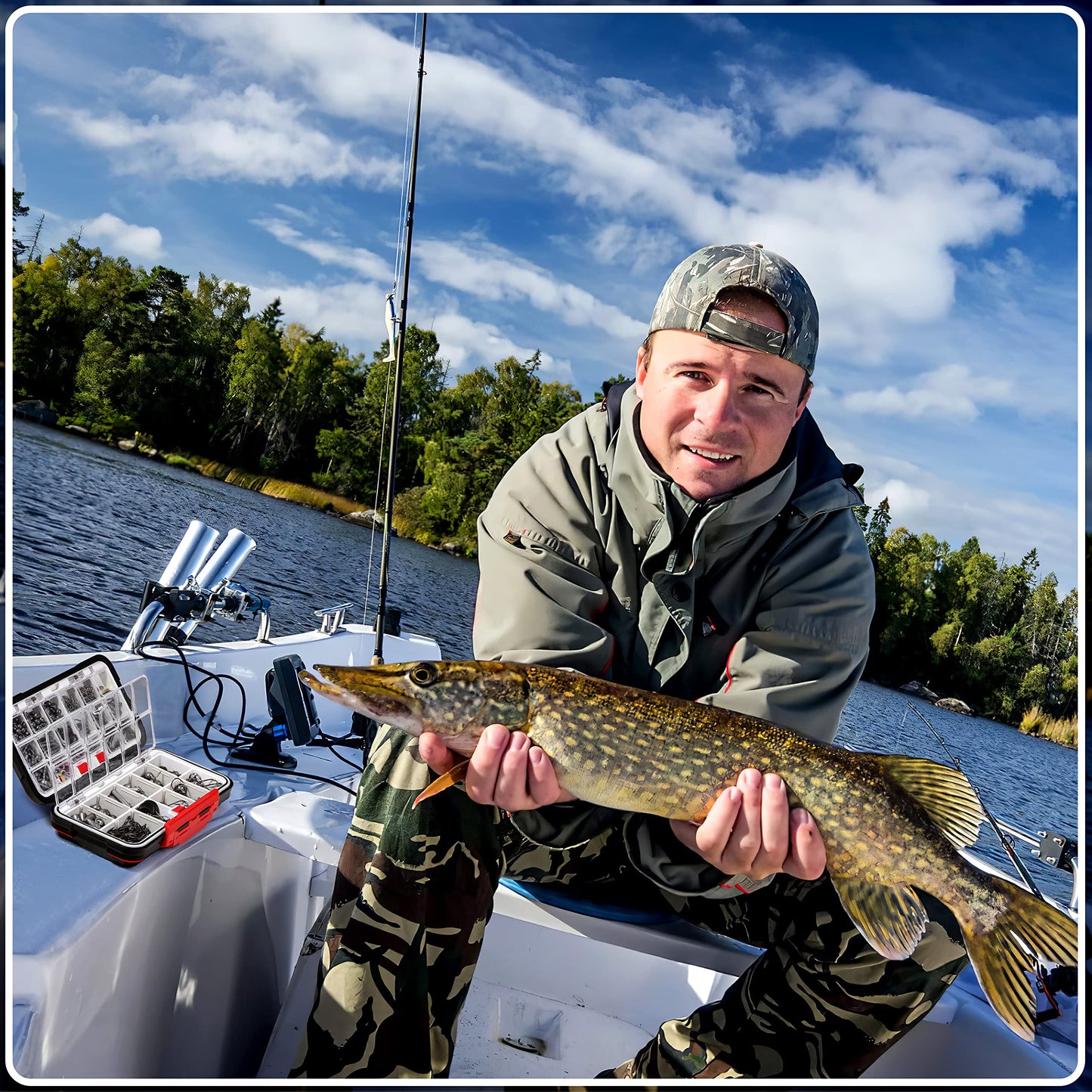 PLUSINNO 253/387pcs Fishing Gear Accessories Kit, Fishing Tackle Box with Tackle Included, Fishing Hooks, Fishing Weights Sinkers, Spinner Blade, Fishing Equipment for Bass Trout Bluegill Crappie