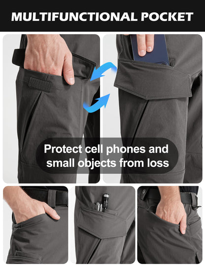 FREE SOLDIER Men's Tactical Water Repellent Ripstop Cargo Work Pants Men Hiking Nylon Spandex Trousers with 8 Pockets