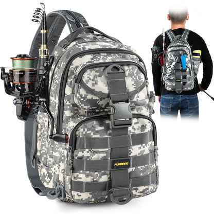 PLUSINNO Fishing Backpack with Fishing Rod and Reel Combos Tackle Boxes, Waterproof Tackle Backpack for Fishing Gear with Rod Holder, Fishing Gifts for Men with Fishing Tool Kit...