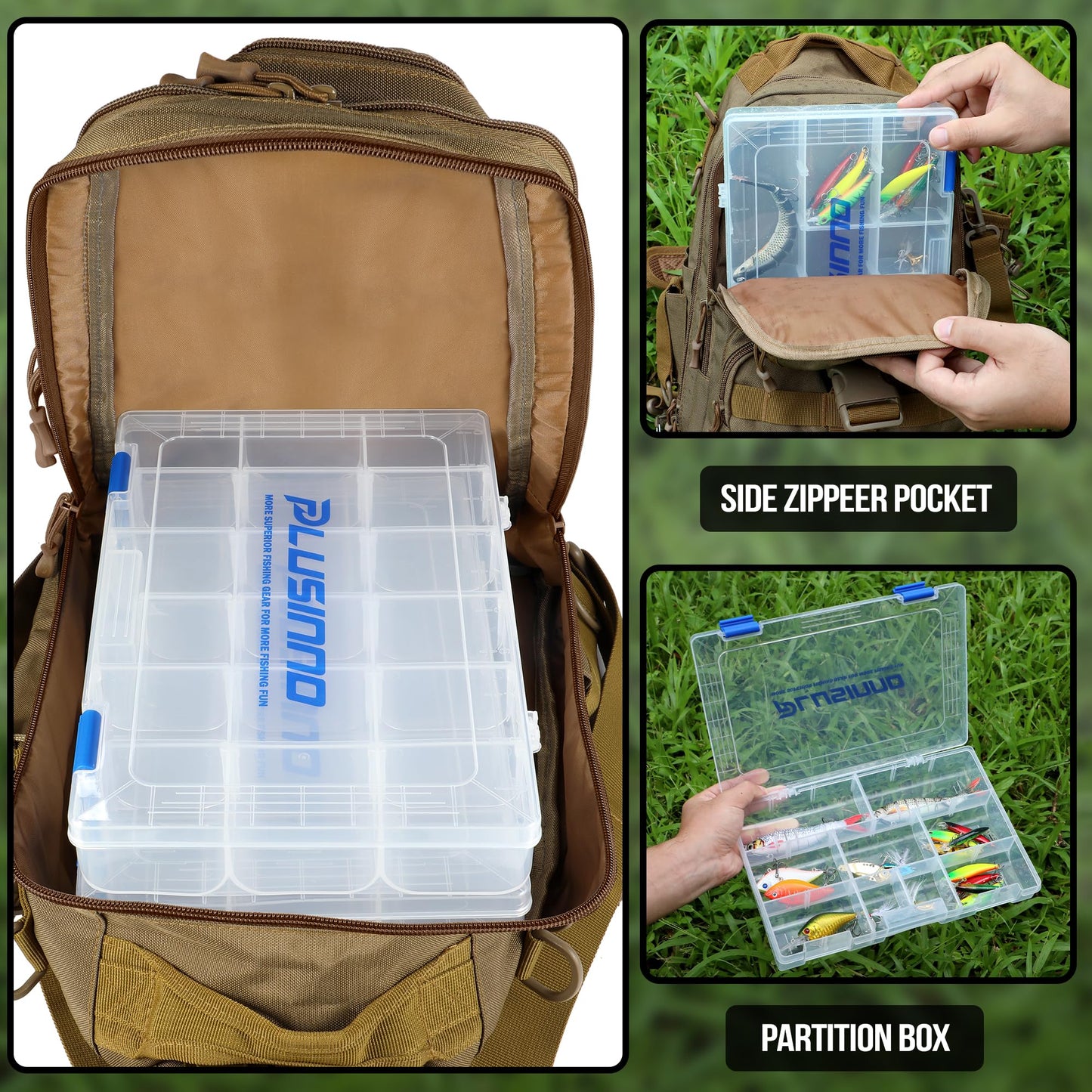 PLUSINNO Fishing Backpack with Fishing Rod and Reel Combos Tackle Boxes, Waterproof Tackle Backpack for Fishing Gear with Rod Holder, Fishing Gifts for Men with Fishing Tool Kit...