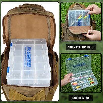 PLUSINNO Fishing Backpack with Fishing Rod and Reel Combos Tackle Boxes, Waterproof Tackle Backpack for Fishing Gear with Rod Holder, Fishing Gifts for Men with Fishing Tool Kit...