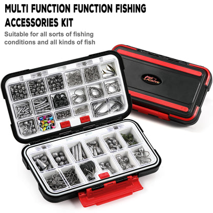 PLUSINNO 253/387pcs Fishing Gear Accessories Kit, Fishing Tackle Box with Tackle Included, Fishing Hooks, Fishing Weights Sinkers, Spinner Blade, Fishing Equipment for Bass Trout Bluegill Crappie