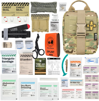 RHINO RESCUE 6" Israeli Style Emergency Bandage + IFAK Trauma Kit with C-A-T Tourniquet for Wound Care (PRO, Camo)