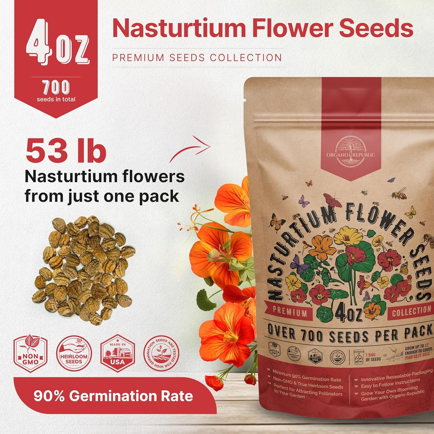 Marigold Seeds Pack 1 oz - Over 9,250 Non-GMO Heirloom Marigold Seeds for Planting Indoor & Outdoor Gardening, Flower Seed for Planting Home and Garden, Flowers Seed in Individual Packet
