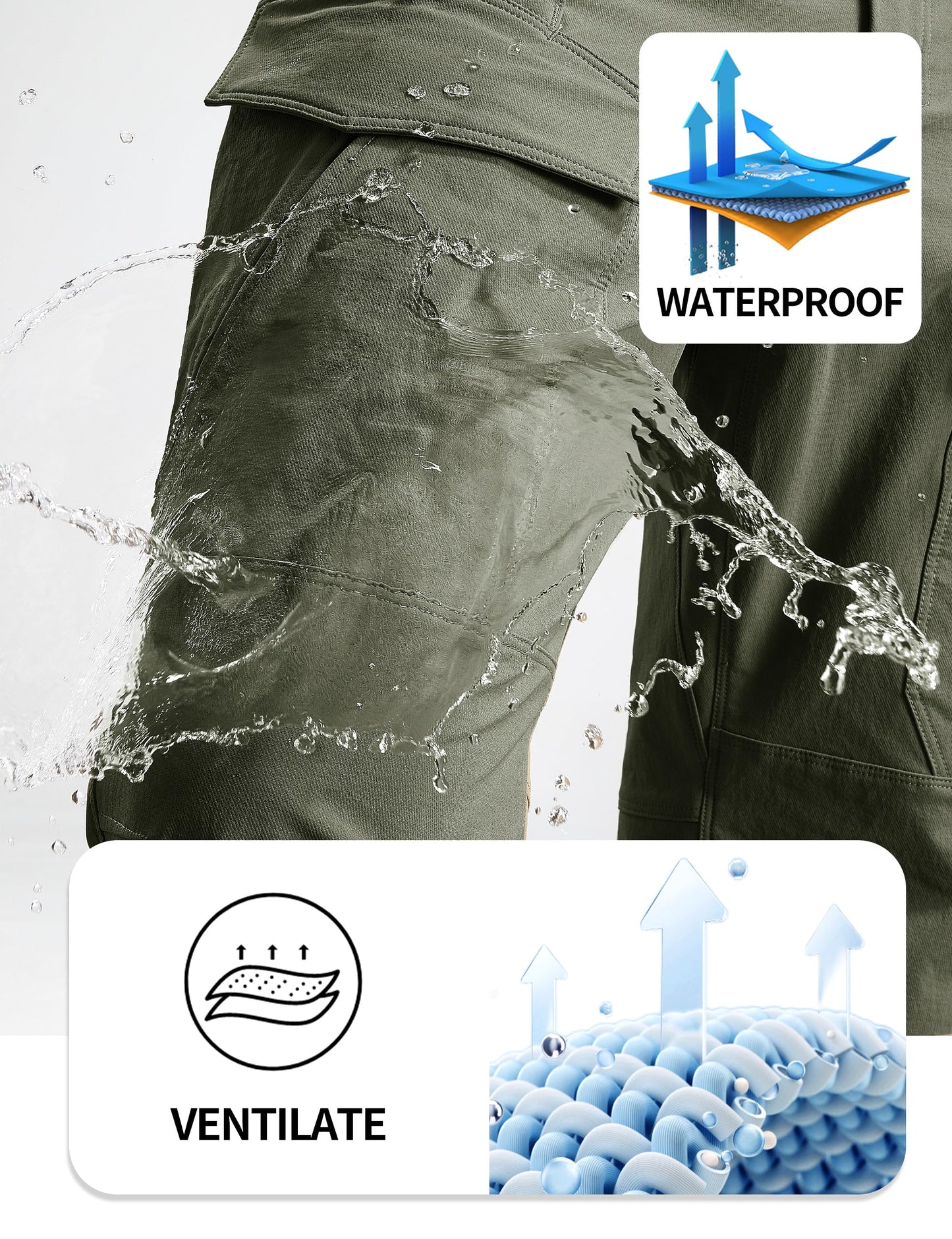 FREE SOLDIER Men's Tactical Water Repellent Ripstop Cargo Work Pants Men Hiking Nylon Spandex Trousers with 8 Pockets