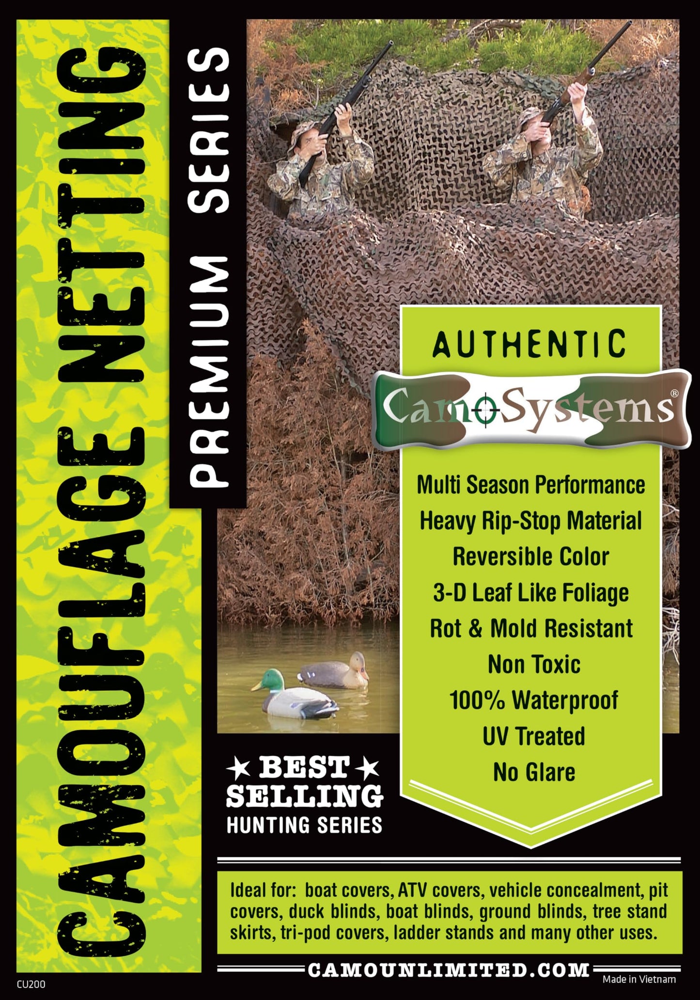 CamoSystems Reinforced Camouflage Netting | 3D Camo Nets, Waterproof & UV Protection, Silent Rip-Stop Fabric