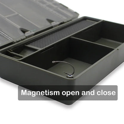 Fishing storage box, portable tackle box, magnetic compartments, fishing accessories