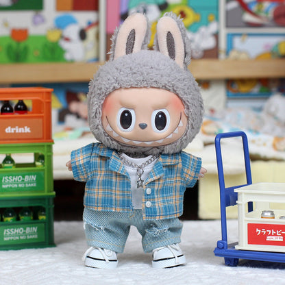 Clothing Only Labubu Doll Clothes T-Shirt with Ripped Jeans Heartfelt Macaron