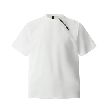 Zipper Design Heavyweight Short Sleeve T-Shirt Men's Loose Round Neck Half Sleeve Tee