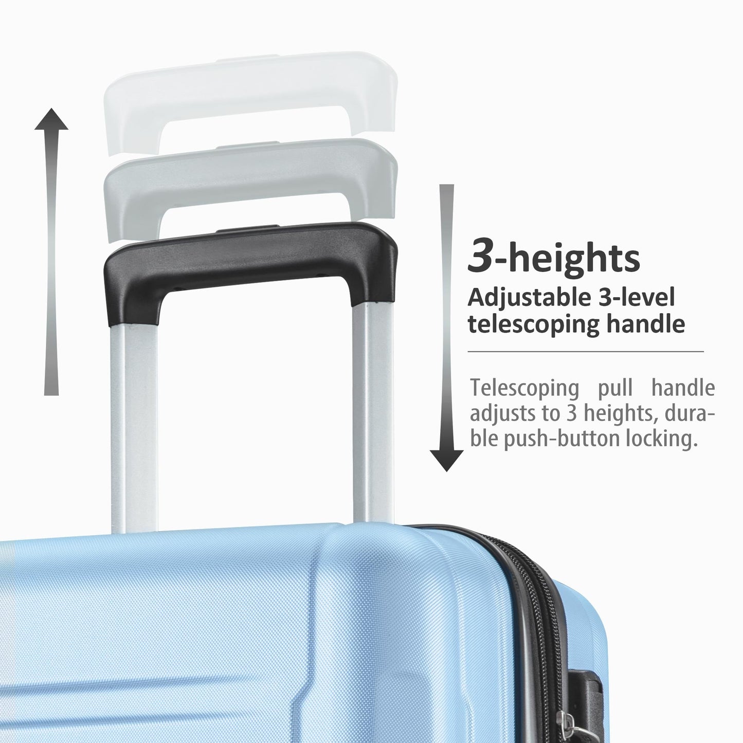 Expanable Spinner Wheel 2 Piece Luggage Set ABS Lightweight Suitcase with TSA Lock 20inch+28inch Light Blue + Plastic