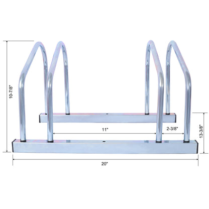 2 bicycle ground bike parking racks 22-28 inch wheel supports, maximum tire width 2.15 inches, galvanized