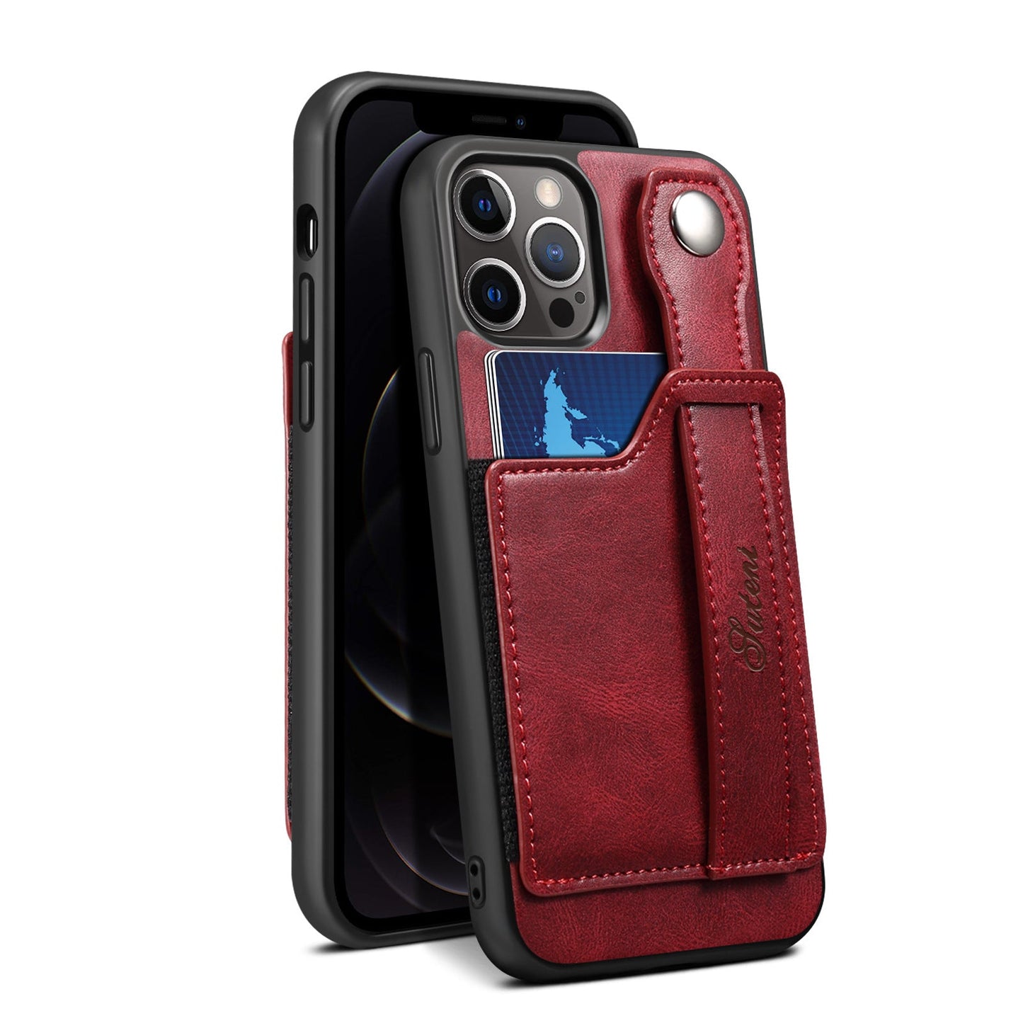 For iPhone 14ProMax Mobile Phone Case Apple iPhone 14Pro Plug-In Card Leather Case Wrist With Back Cover Type Protective Case