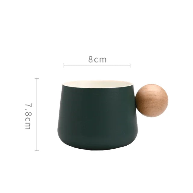 Ceramic Coffee Cup and Saucer Set Espresso Cups Light Luxury Wooden Handle Afternoon Tea Mug Female Original Mugs Couple Gifts