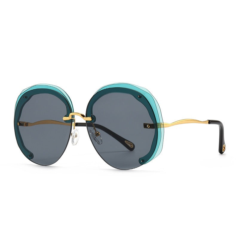 Fashion Oversized Rimless Round Sunglasses Women Clear Ocean Gradient Lens Shades
