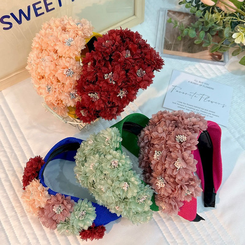 Flower series fashionable wide edge handmade fabric headband headband for women