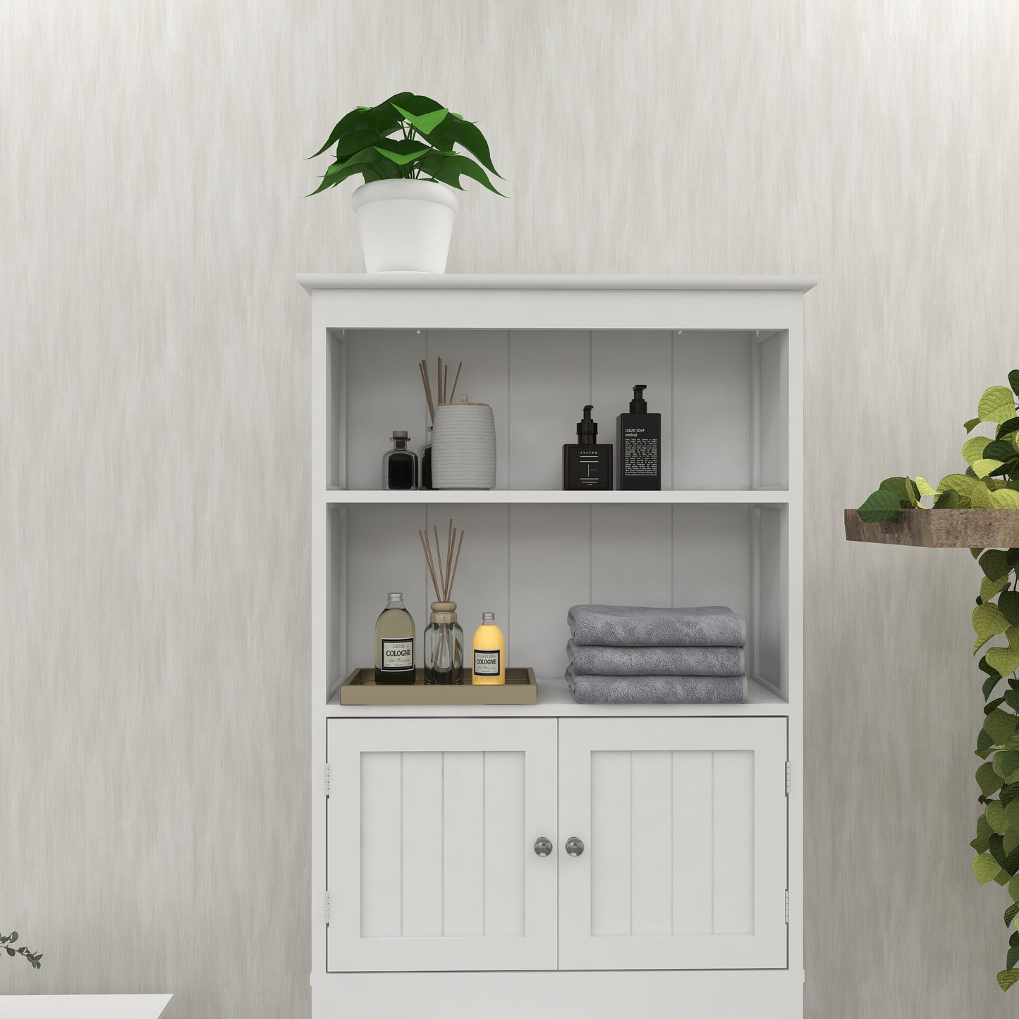Over The Toilet Rack 2 -Tier Toilet Bathroom Spacesaver Storage Shelf with 2 Doors Wood Storage Organizer Cabinet