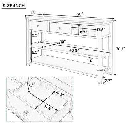Retro Design Console Table with Two Open Shelves, Pine Solid Wood Frame and Legs for Living Room (Espresso)
