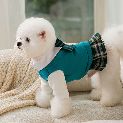 Autumn And Winter New Puppy Dog College Style Uniform Bow Tie Cat Fake Two Pieces Couple Clothes Small And Medium-Sized Dog Pet Clothes