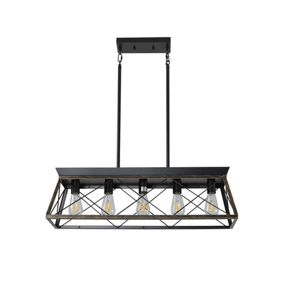 5-Light Farmhouse Chandeliers for Dining Room Metal Rustic Pendant Island Light  Modern Rectangular Island Lights (No Bulbs)