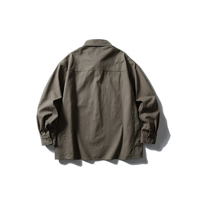 Pocket casual workwear shirt men's loose long sleeved shirt