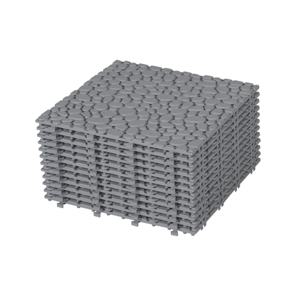 12 x 12 inch gray interlocking deck tiles, plastic waterproof pebble pattern, pack of 12 pieces