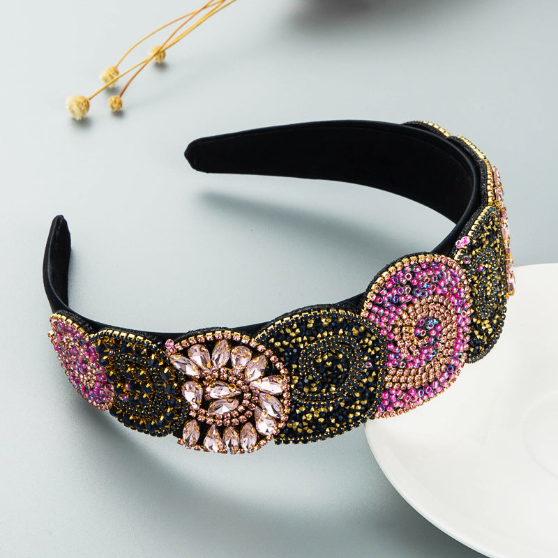 Hair Hoop Fashion Trend Color Rhinestone Head Hoop Luxury Wide Side Heavy Industry Party Hair Accessories Head Hoop