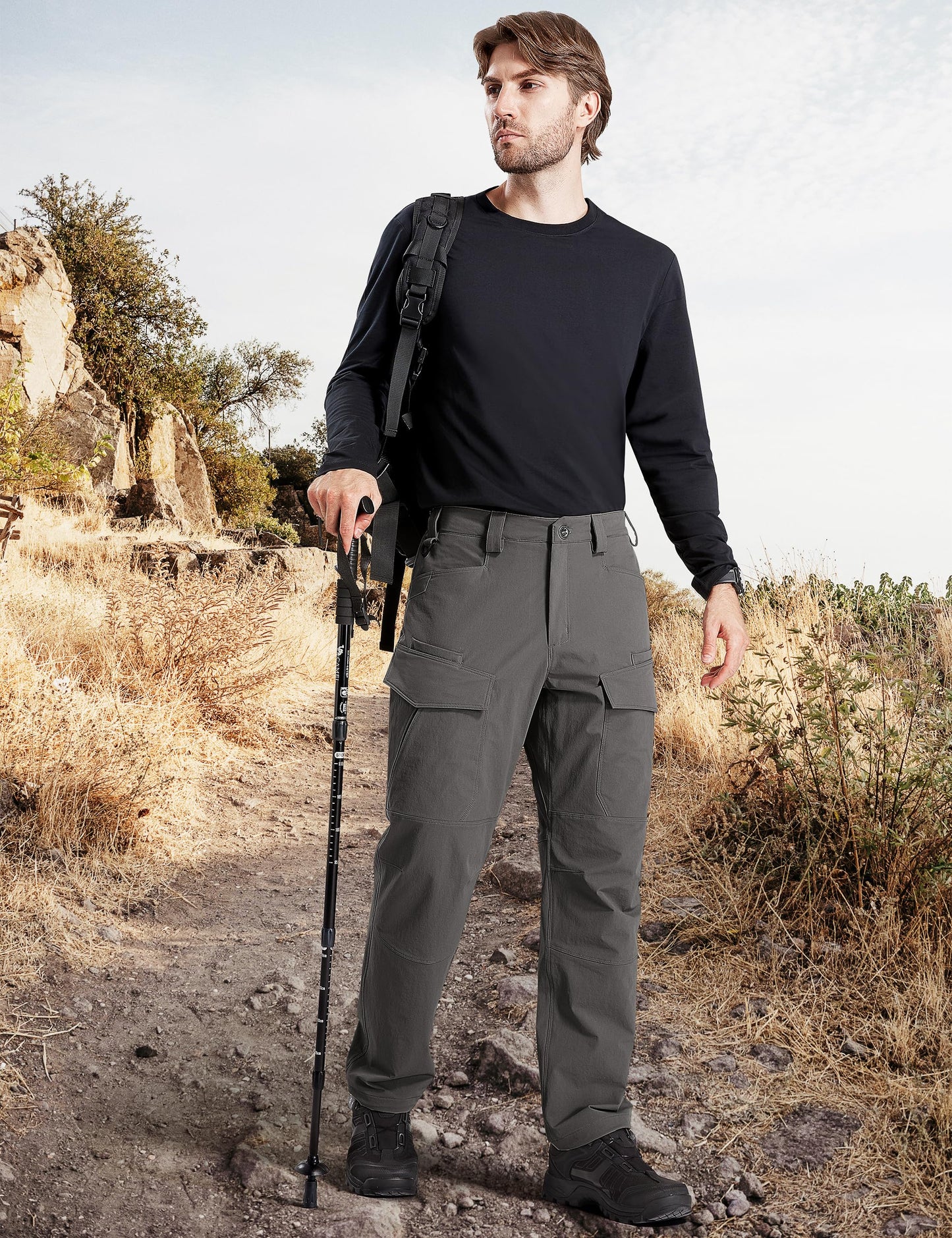 FREE SOLDIER Men's Tactical Water Repellent Ripstop Cargo Work Pants Men Hiking Nylon Spandex Trousers with 8 Pockets